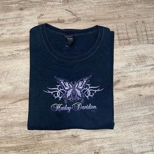 Black Harley-Davidson T Shirt with Purple Butterfly. 100% cotton